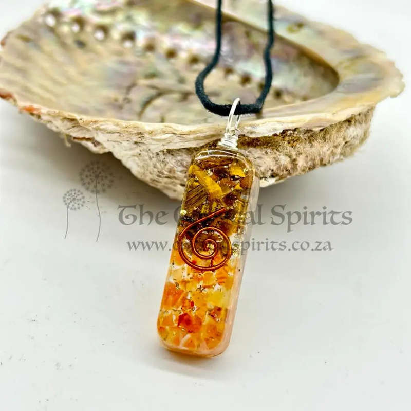 Tigers Eye and Carnelian Orgonite Pendant for Fierce Wealth Energy