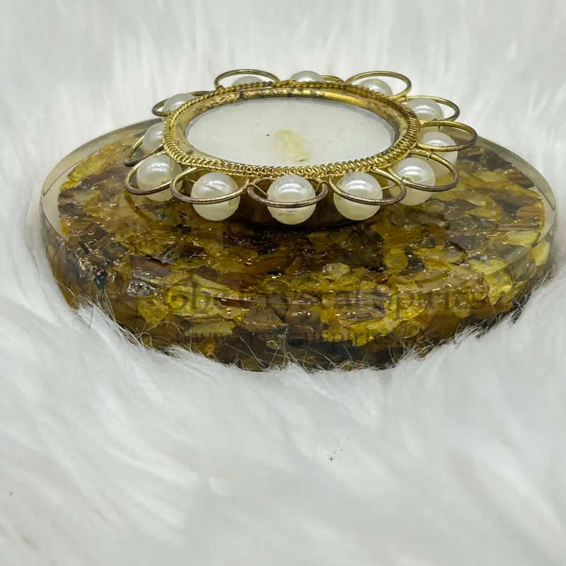 Tiger's Eye and Citrine Tea Light with Pearls
