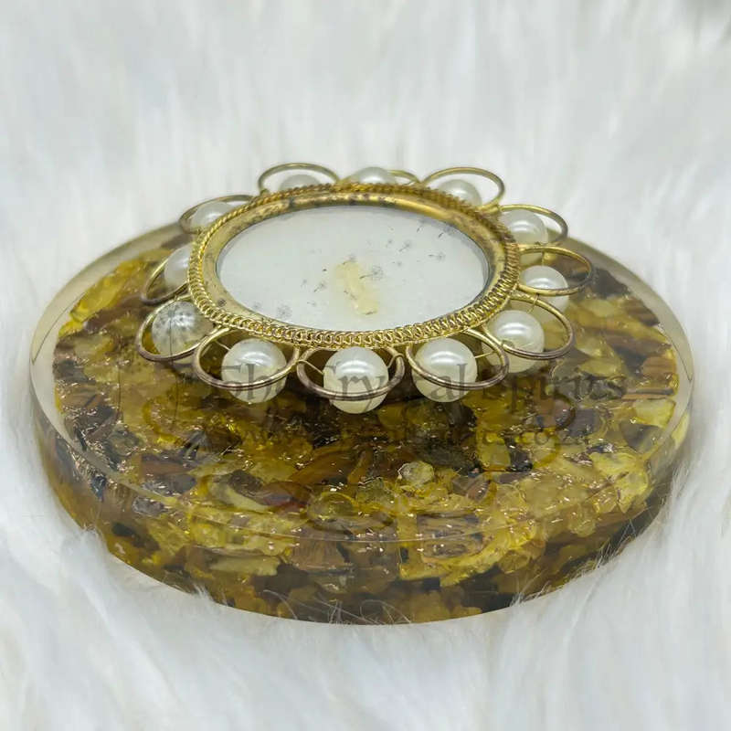 Tiger's Eye and Citrine Tea Light with Pearls