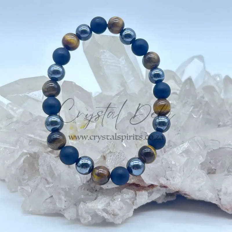 Tigers Eye, Hematite & Black Obsidian Triple Protection Crystal Bracelet