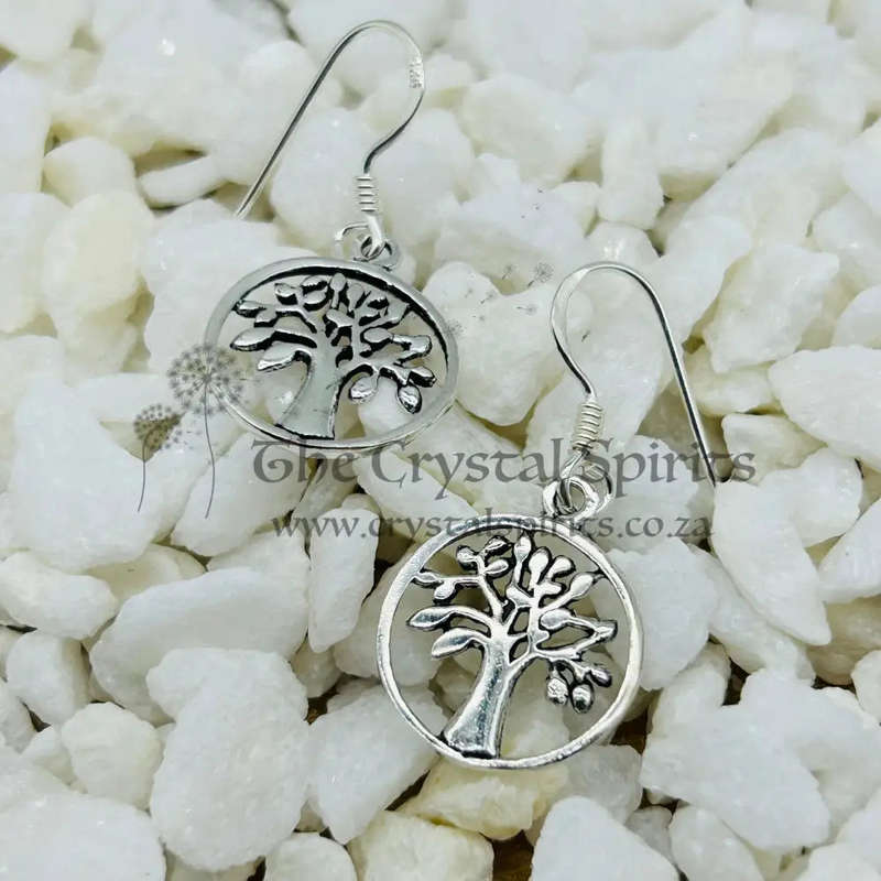 Tree Of Life Sterling Silver Small Round Earrings