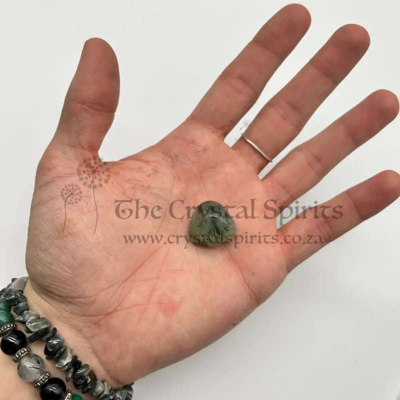 Tumbled Prehnite with Black Tourmaline