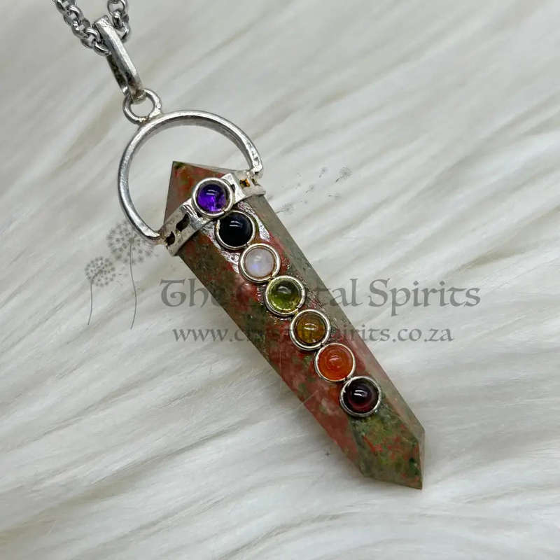 Unakite Chakra Crystal Double Terminated Pendant