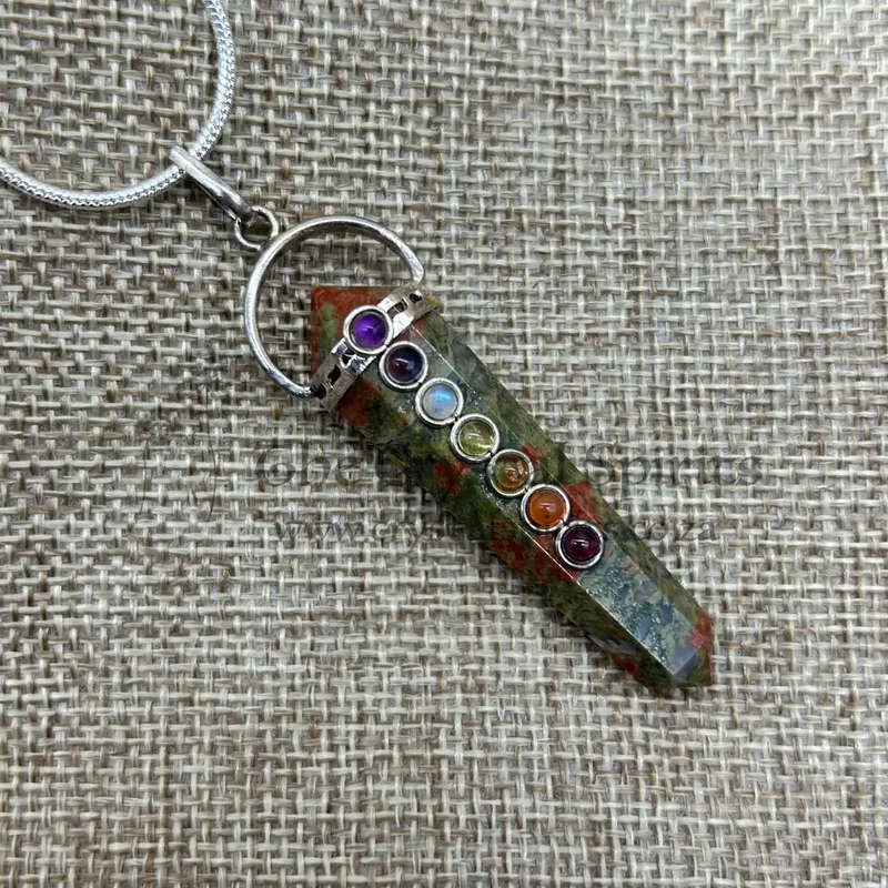 Unakite Crystal Double Terminated Chakra Pendant
