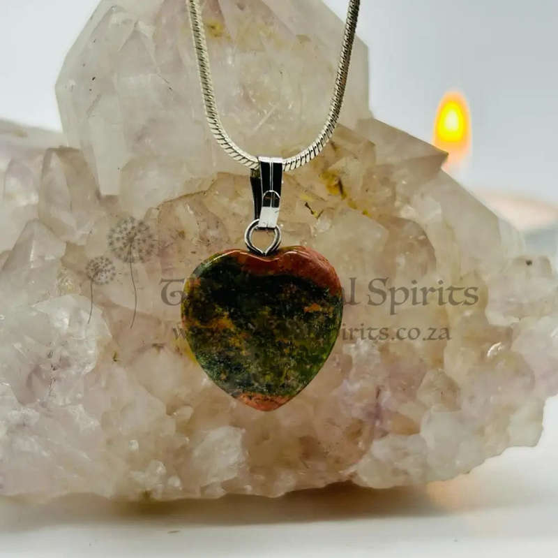 Unakite Crystal Heart Shaped Pendant