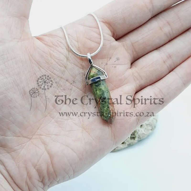 Unakite Double Terminated Crystal Pendant