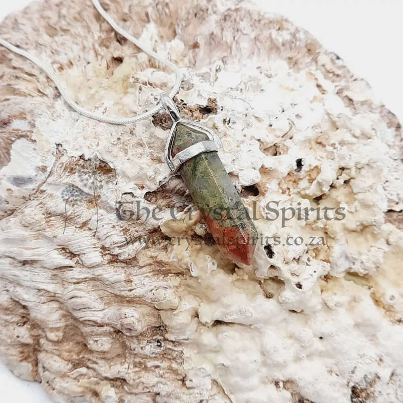 Unakite Double Terminated Crystal Pendant