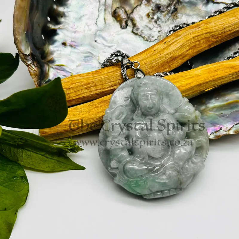 White Green Jade Buddha Of Enlightenment And Compassion Pendant