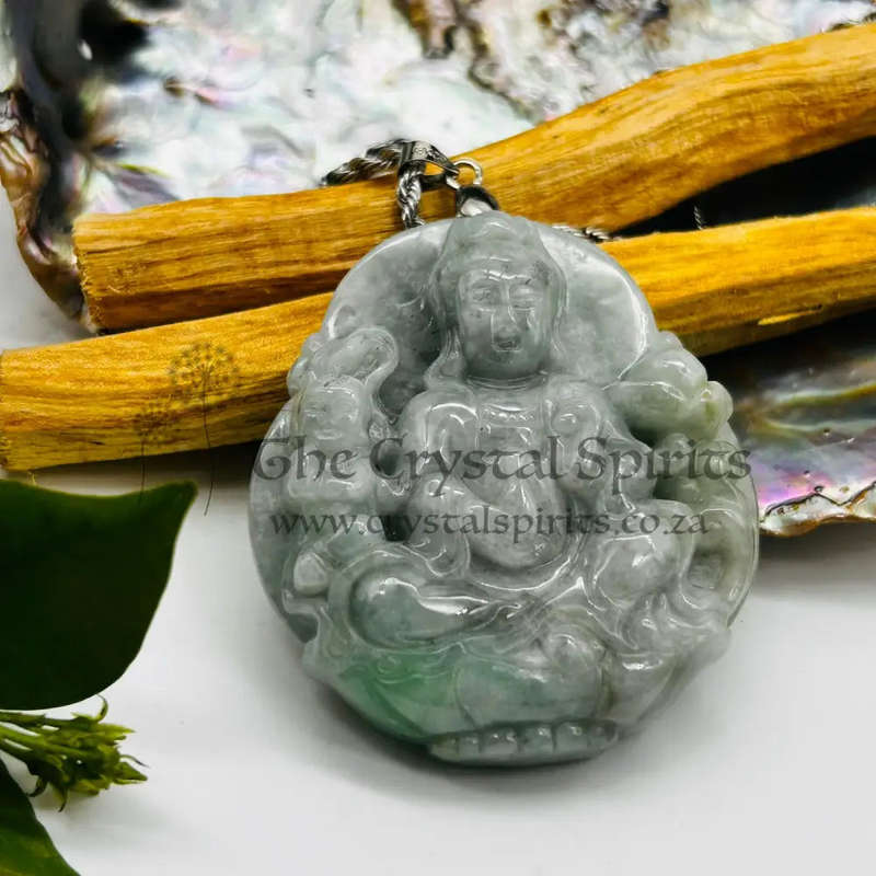 White Green Jade Buddha Of Enlightenment And Compassion Pendant