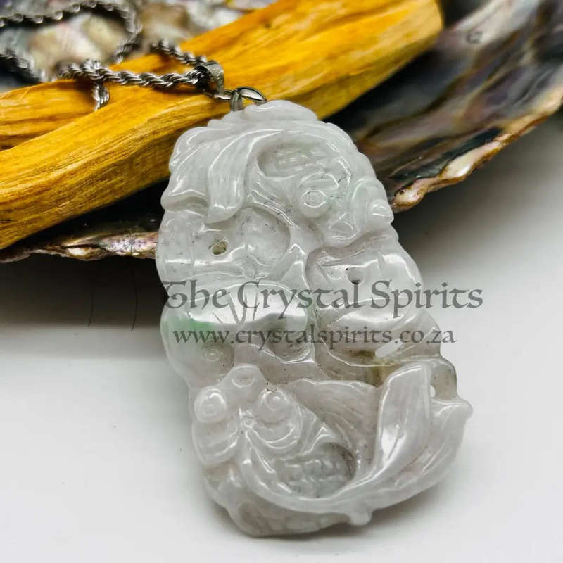 White Green Jade Double Side Carved Pendant Of Love