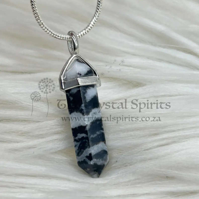 Zebra Stone Crystal Double Terminated Pendant