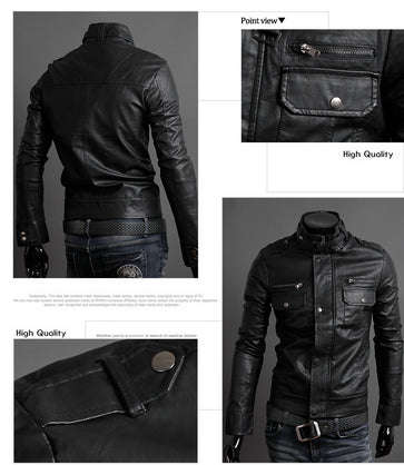 Men's Black PU Men Jacket - L