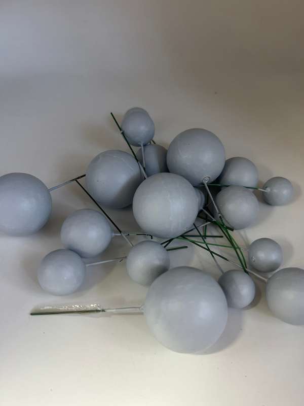 20pc Cake Topper Polystyrene Faux Balls Blue Grey