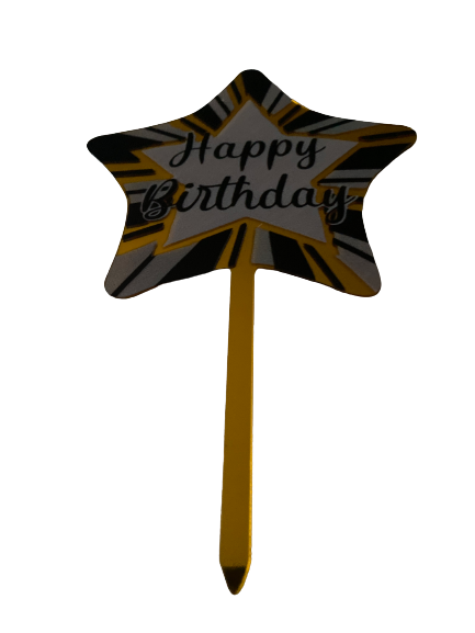 Nr170 Acrylic Cake Topper Happy Birthday Black & Gold