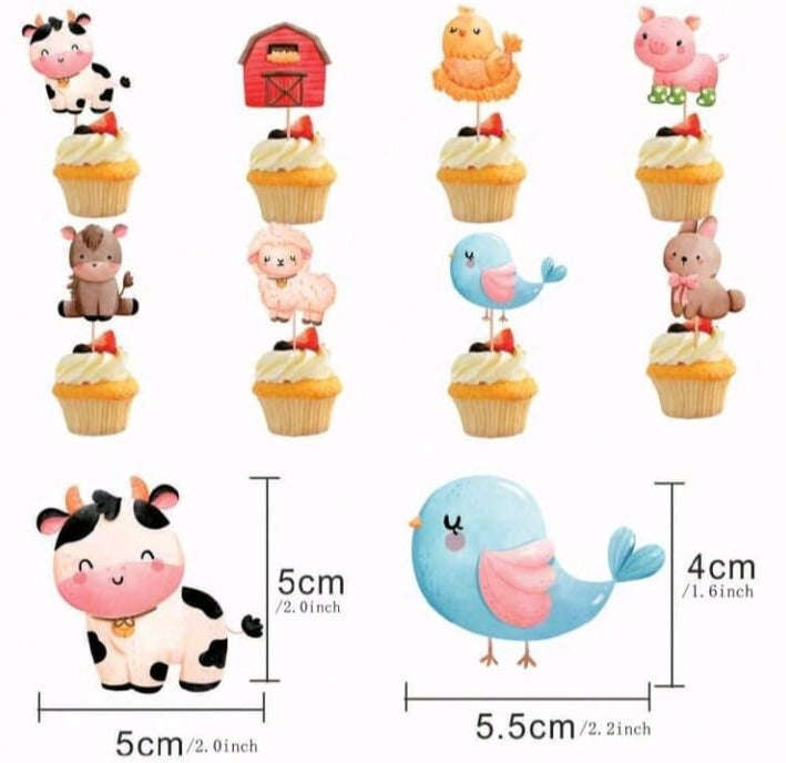8pc Cardboard Cake Topper Farm