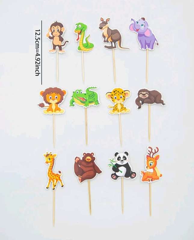 12pc Cardboard Cake Topper Wild Animal