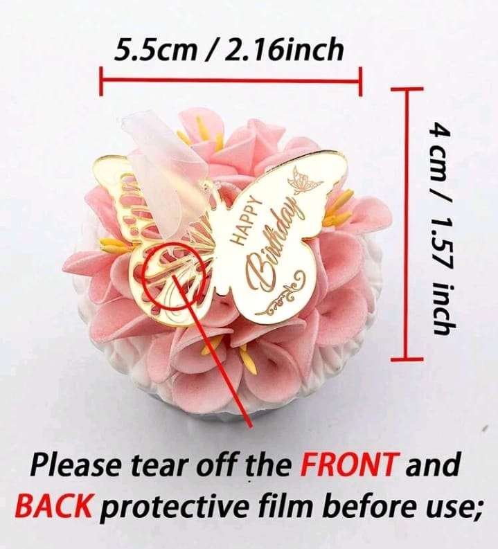 6pc Cupcake Topper Acrylic Happy Birthday Butterfly