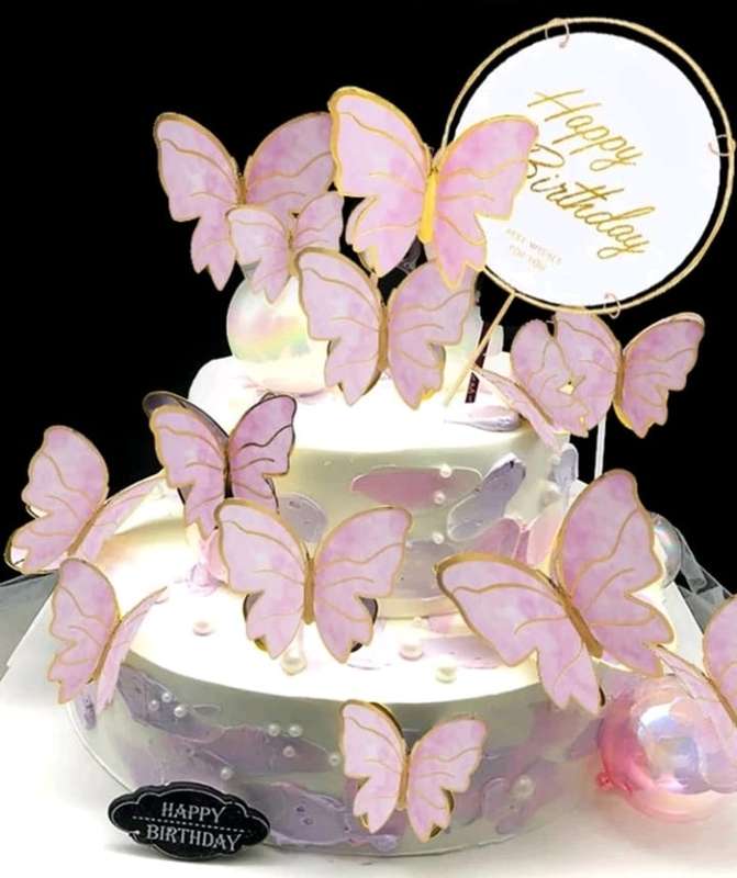 Cardboard Butterflies Cake Topper Baby Pink