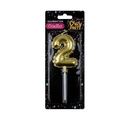 Nr 2 Birthday Balloon Candle Gold