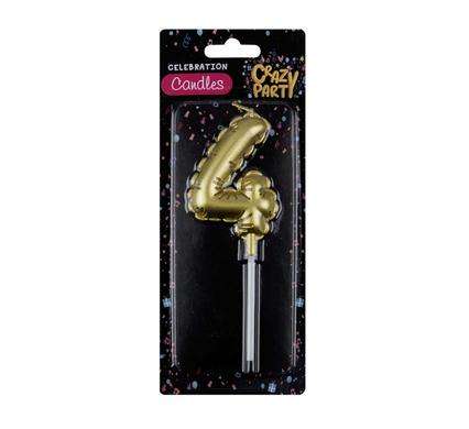 Nr 4 Birthday Balloon Candle Gold