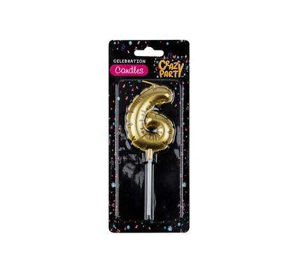Nr 6 Birthday Balloon Candle Gold