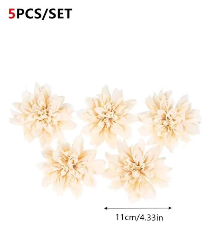 5pc Cake Topper Artificial Dahlia Chryssanthemum Champagne