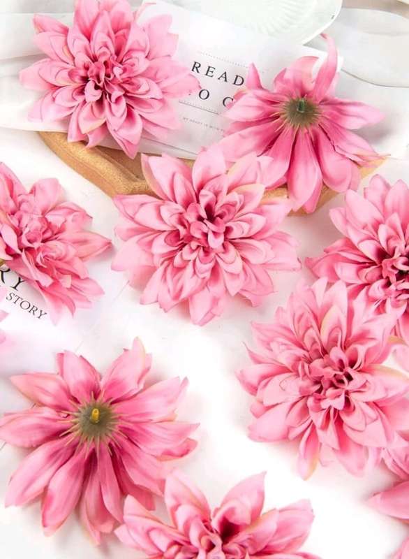 5pc Cake Topper Artificial Dahlia Chrysanthemum Pink