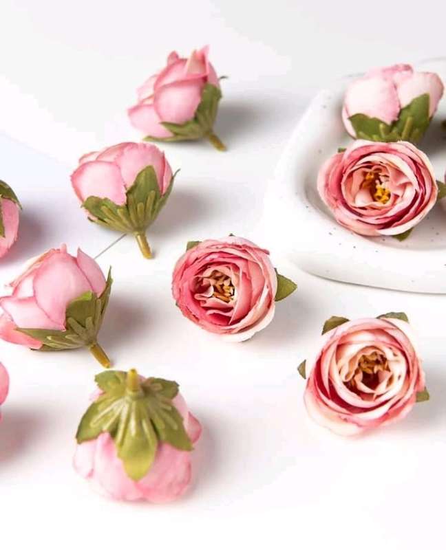 10pc Cake Topper Artificial Rose Pink