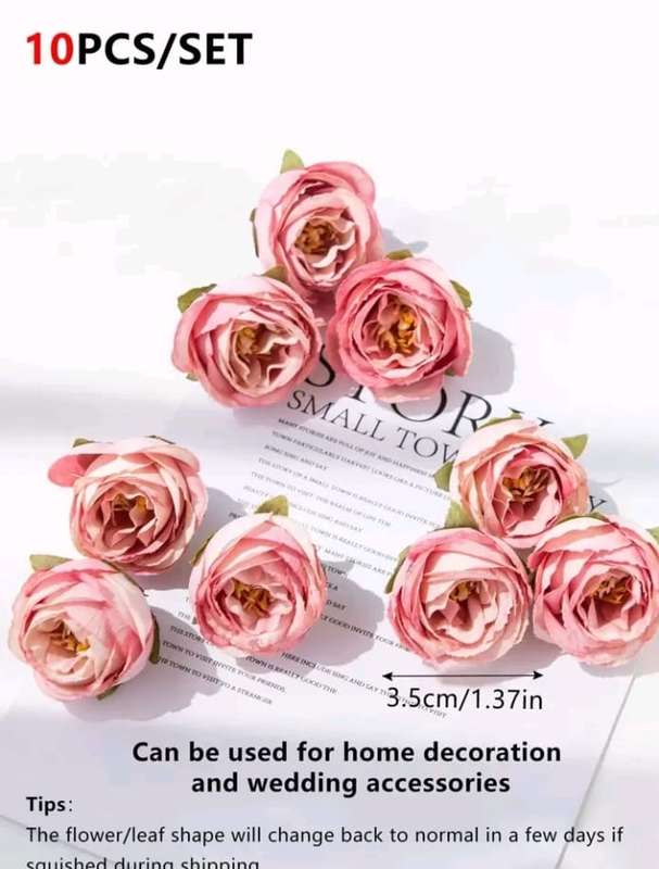10pc Cake Topper Artificial Rose Pink