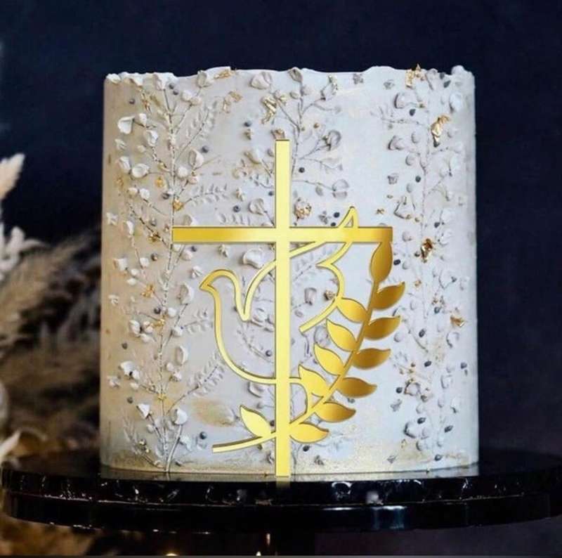 3pc Acrylic Leaf Cake Topper Cross
