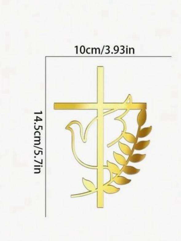 3pc Acrylic Leaf Cake Topper Cross