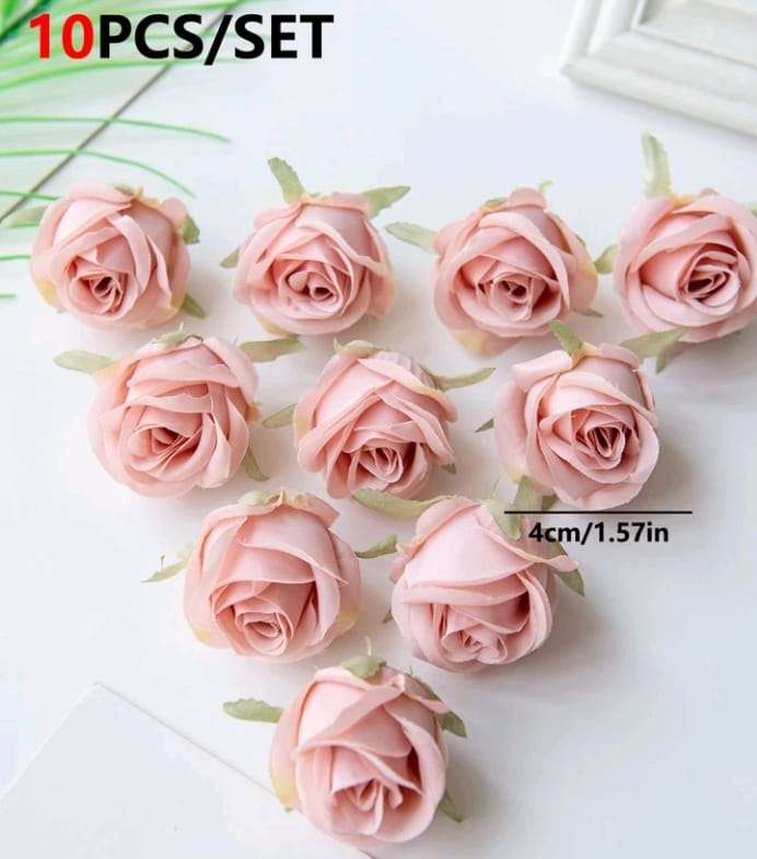 10pc Cake Topper Artificial Flower Rose Dusty Pink