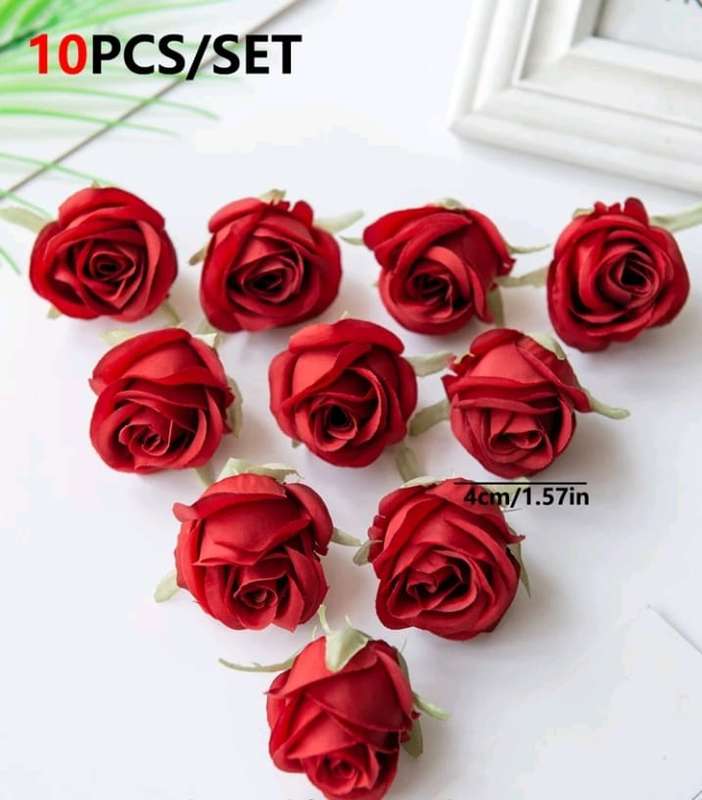 10pc Cake Topper Artificial Flower Rose Red