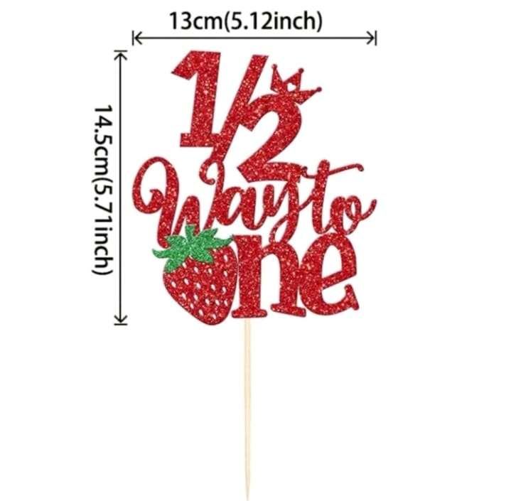 1/2 Half  Way To One Strawberry Cardboard Cake Topper
