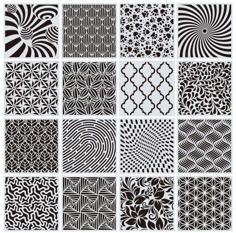 16pc Cake Decorating Stencil Mandala Optical Illusion