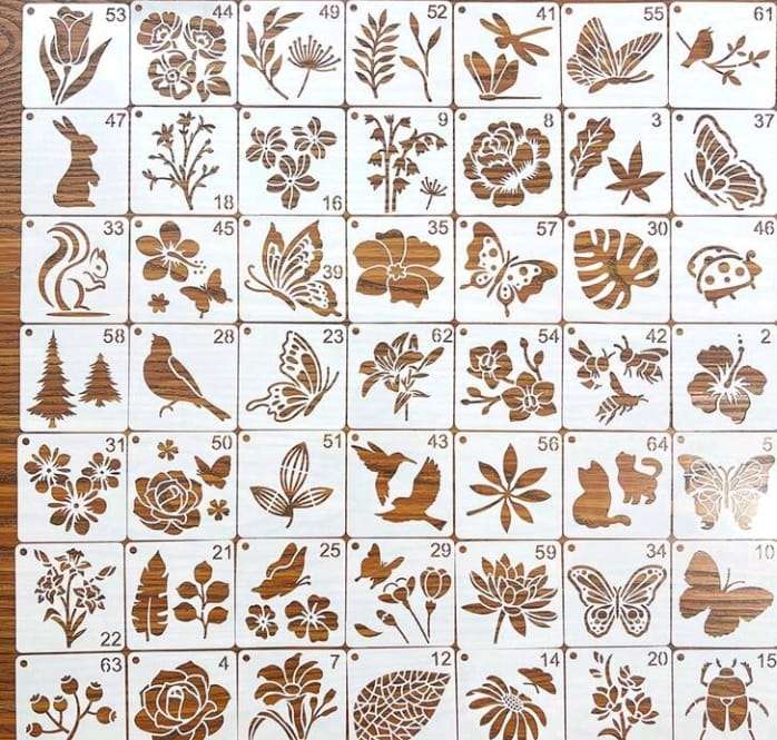 64pc Cake Stencil Decorating Green Island Plants Butterflies