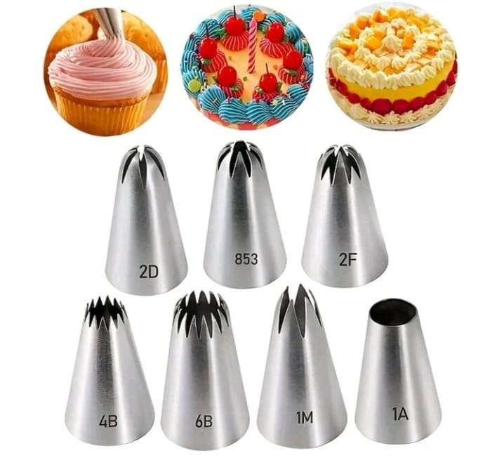 7pc Decorating Nozzles 2D 853 2F 4B 6B 1M 1A