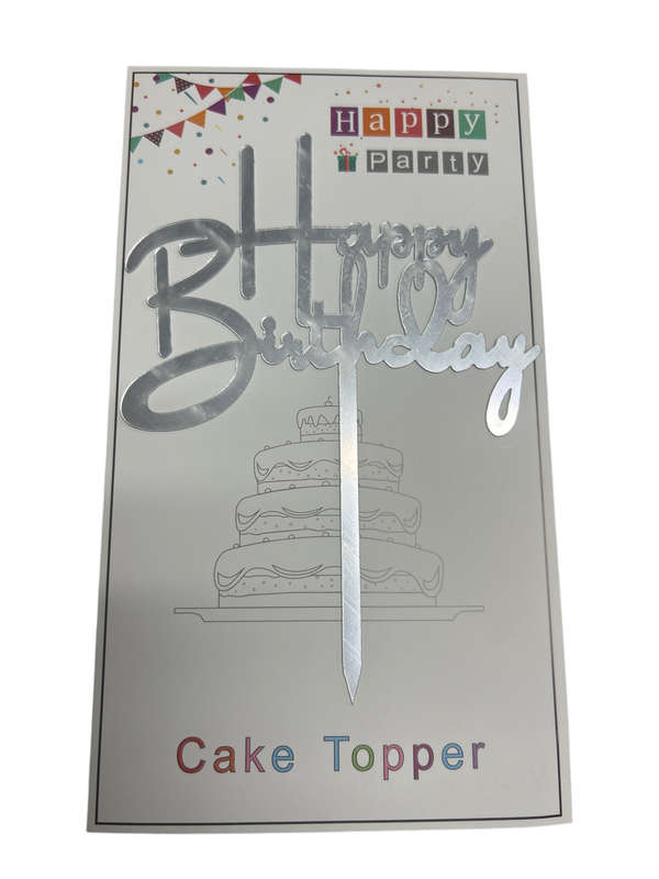 Nr244 Acrylic Cake Topper Happy Birthday Small Silver