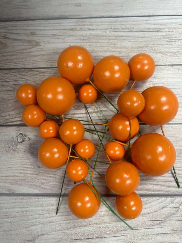 20pc Cake Topper Polystyrene Faux Balls Bright Orange