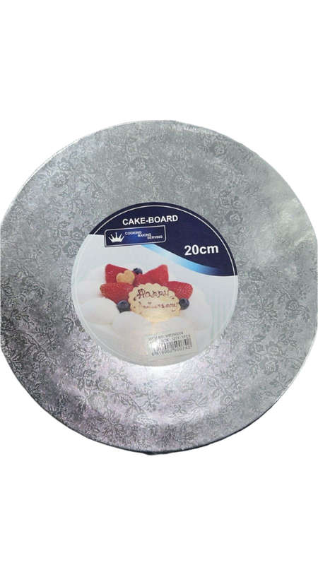 Cake Board Thick Round Silver 8"/20cm