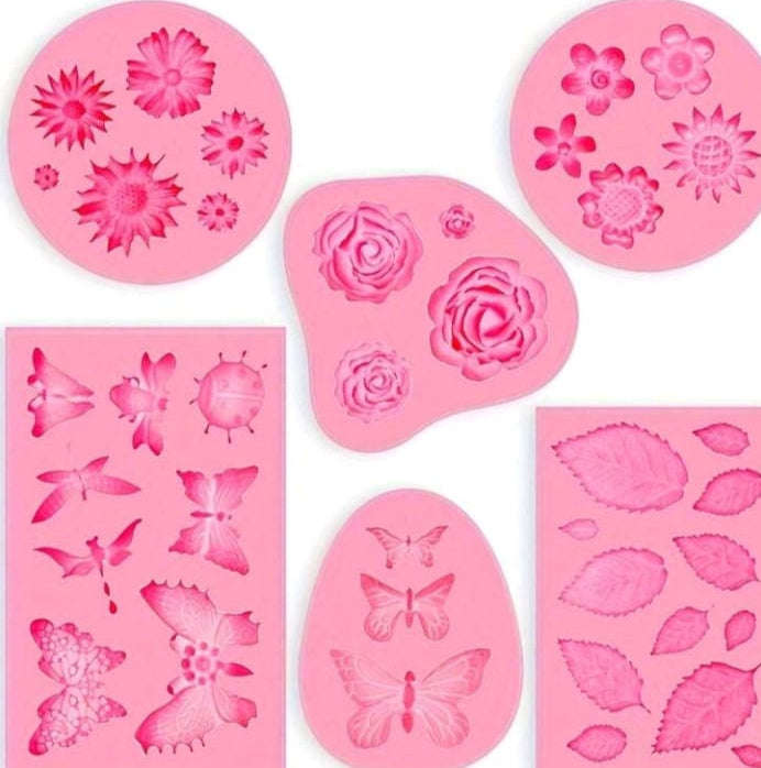 6pc Silicone Mould Flowers and Leaves