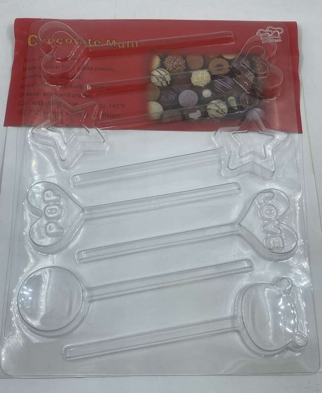 Plastic chocolate mould Love Heart lollipop star heart 4x2cm