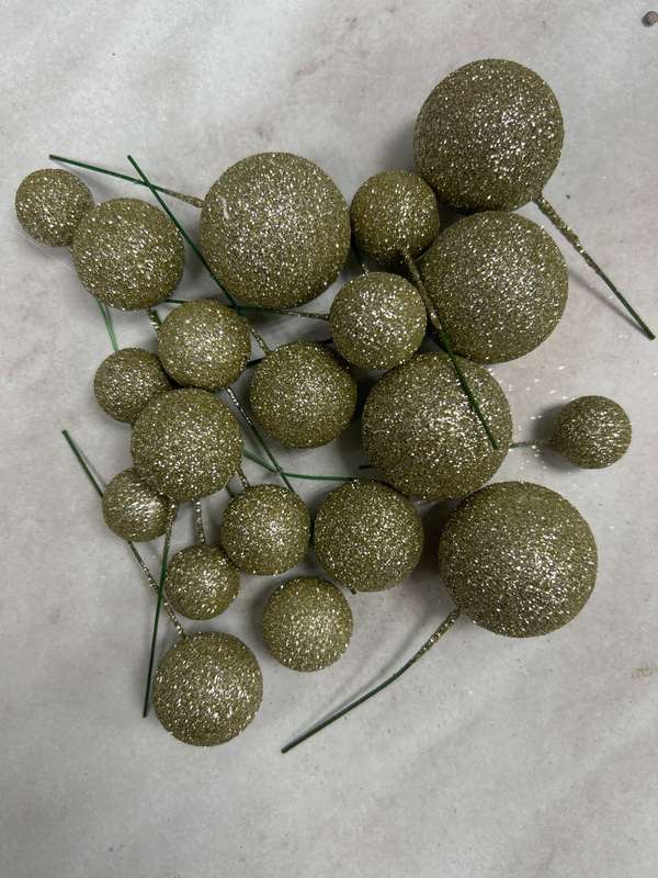 Cake Topper Polystyrene Faux Balls Gold Glitter C
