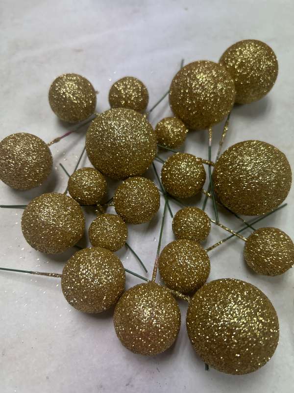 Cake Topper Polystyrene Faux Balls Gold Glitter B
