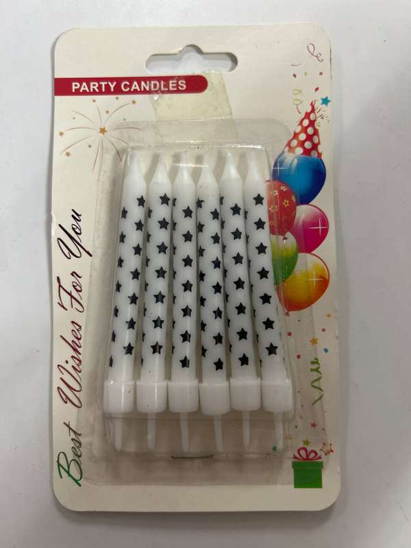 Happy Birthday Candle  White Black Stars