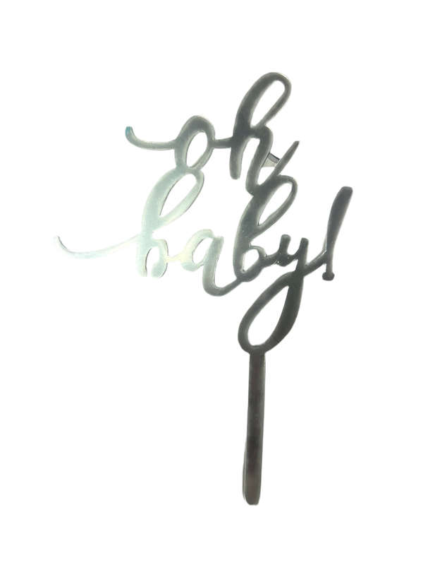 Nr438 Acrylic Cake Topper Oh Baby Silver