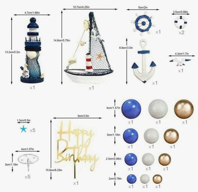 Nautical Plastic Cake Topper Set