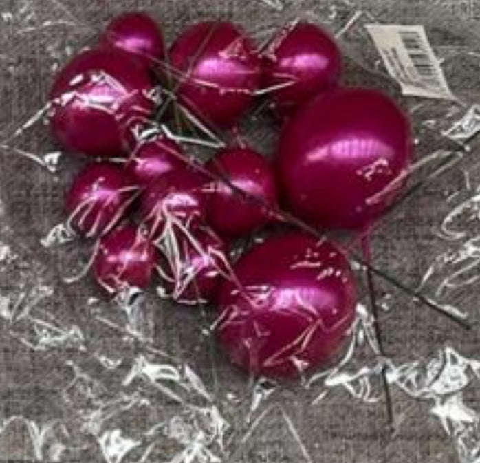 12pc Cake Topper Polystyrene Faux Balls PEARL Sparkle Cerise