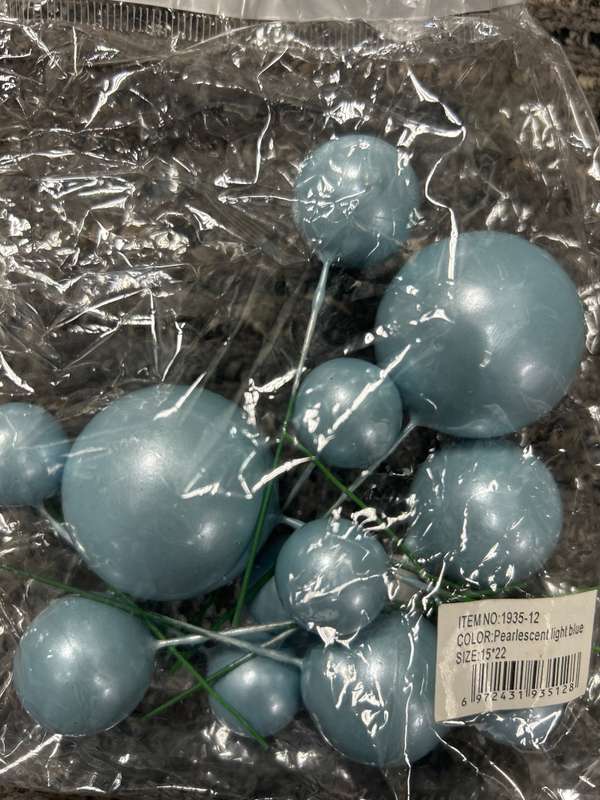 12pc Cake Topper Polystyrene Faux Balls PEARL Blue