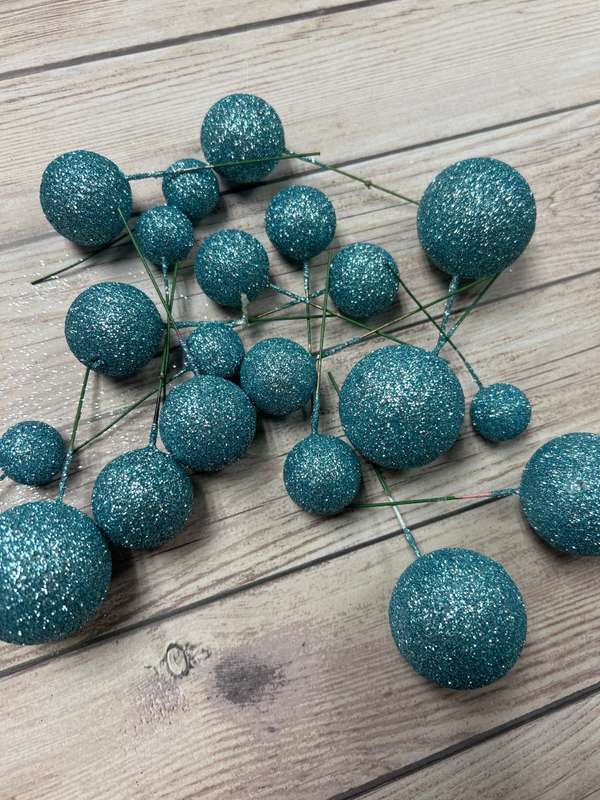 Cake Topper Polystyrene Faux Balls Blue Glitter